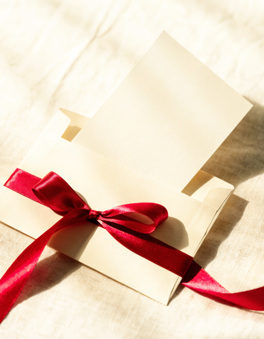 Buono regalo XO Boutique con busta in carta crema e nastro fucsia